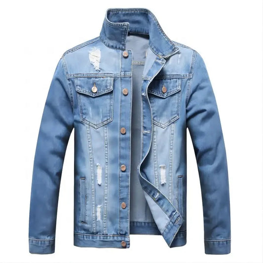Distressed Demin Blue Jean Jacket - Men's Fall Collection