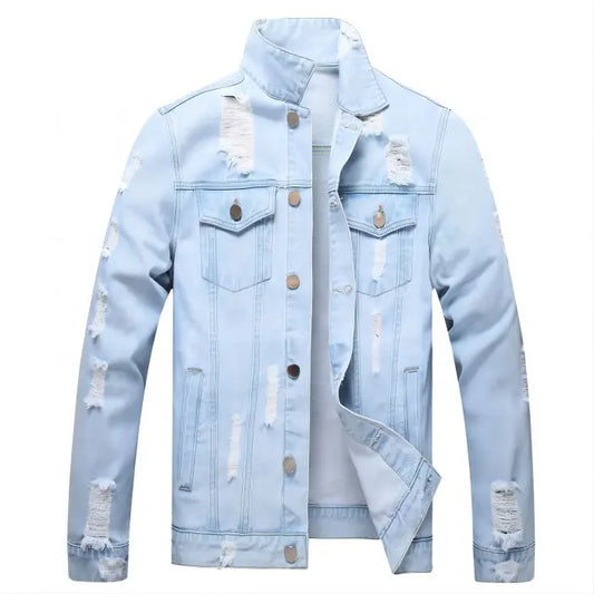 Distressed Demin Light Blue Jean Jacket - Men's Fall Collection