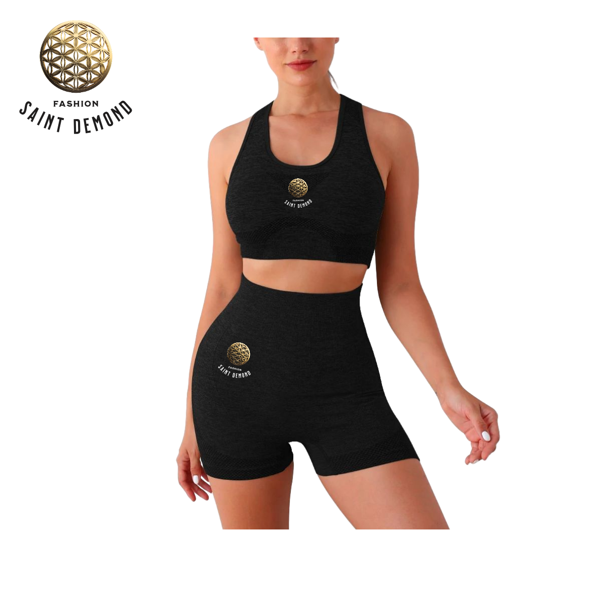 High Waist Short Leggings Yoga Set - Flower of Life Collection